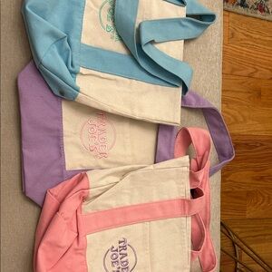 Trader Joe's Canvas Tote Bag Set - Pink, Blue, Purple